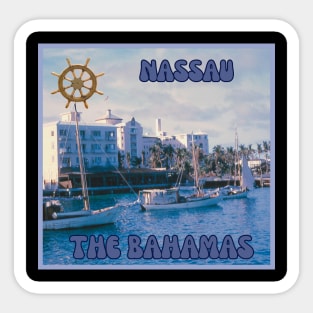 1960S Harbor Sailboat Scene in Nassau, Bahamas Sticker